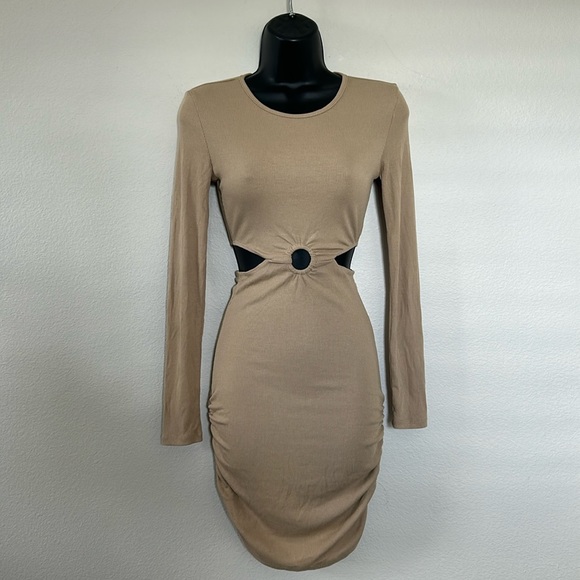 Princess Polly Orani Tan Long Sleeve Ribbed Cut Out Mini Dress - Picture 3 of 11